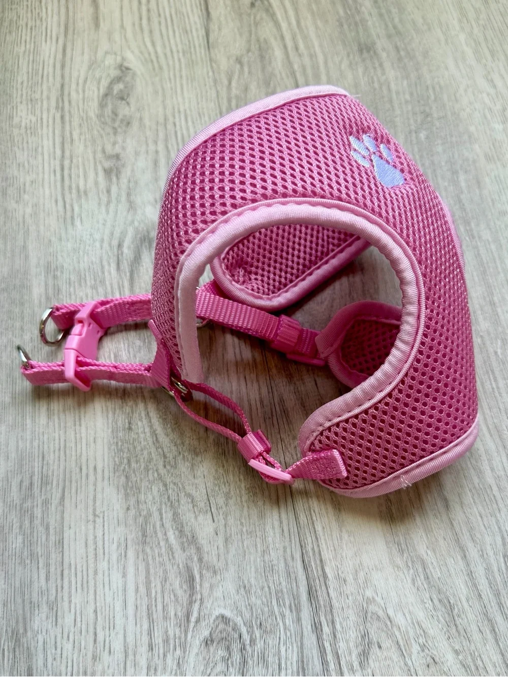 Small Dog Harness in Pink Breathable Mesh with White Paw Print Accent - size XS
